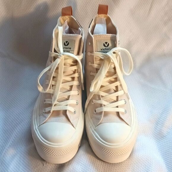 Victoria Crudo high top canvas platform sneakers nude/white size 10 - Picture 6 of 10
